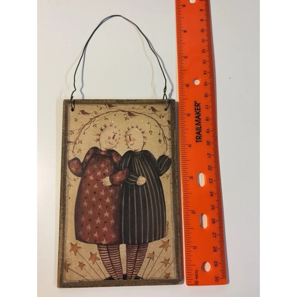 Rustic Folk Art Friends Hanging Wood Plaque Vintage Style Country Wall Decor